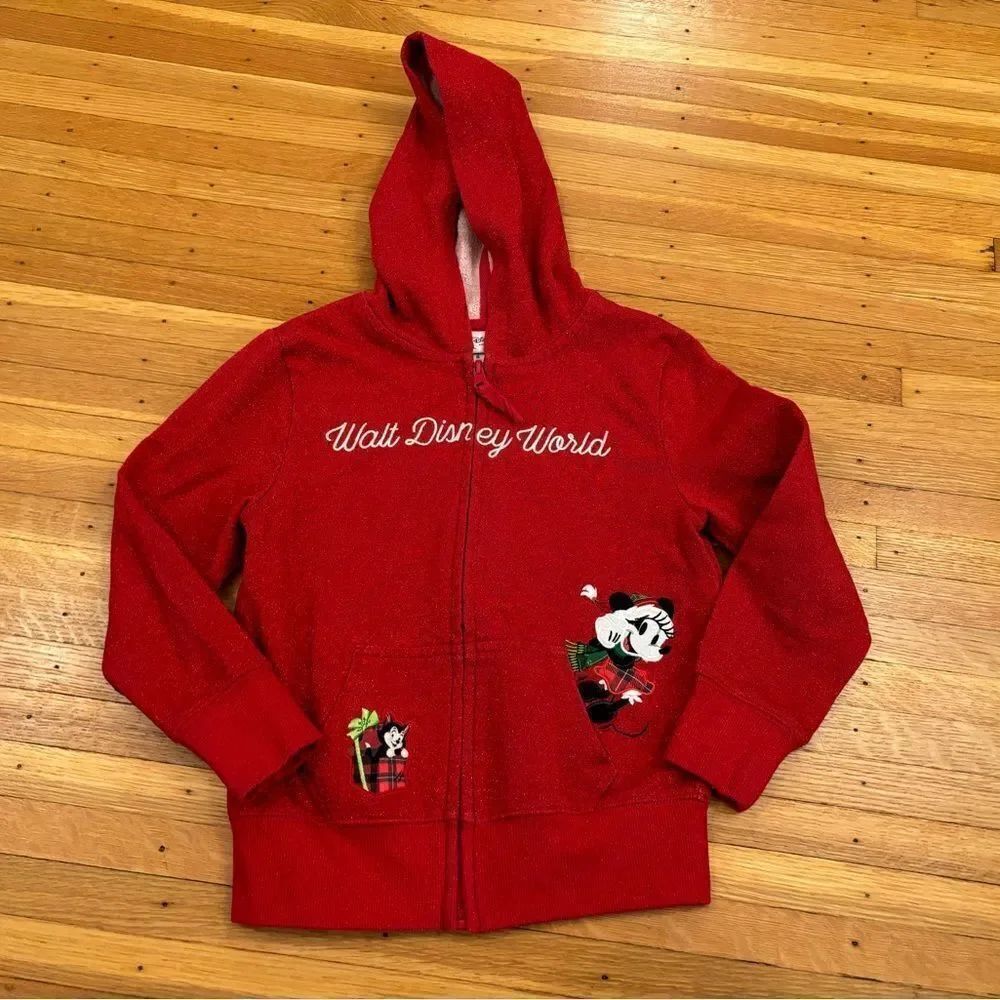 Walt Disney World red sparkle Christmas zip up hoodie